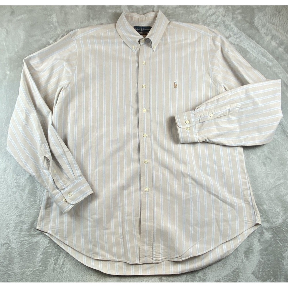 POLO RALPH LAUREN 171/2 36-37 Taupe Oxford Cotton LS Shirt Classic Fit Preppy